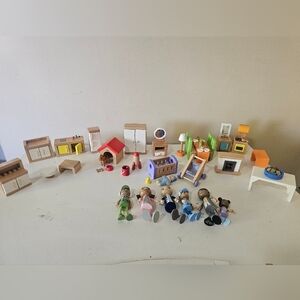 HAPE and Pottery Barn Wooden Dolls and Furniture Set